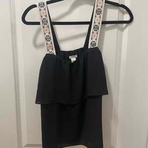 J Crew Black Tiered Tank with Embroidered Straps size small EUC